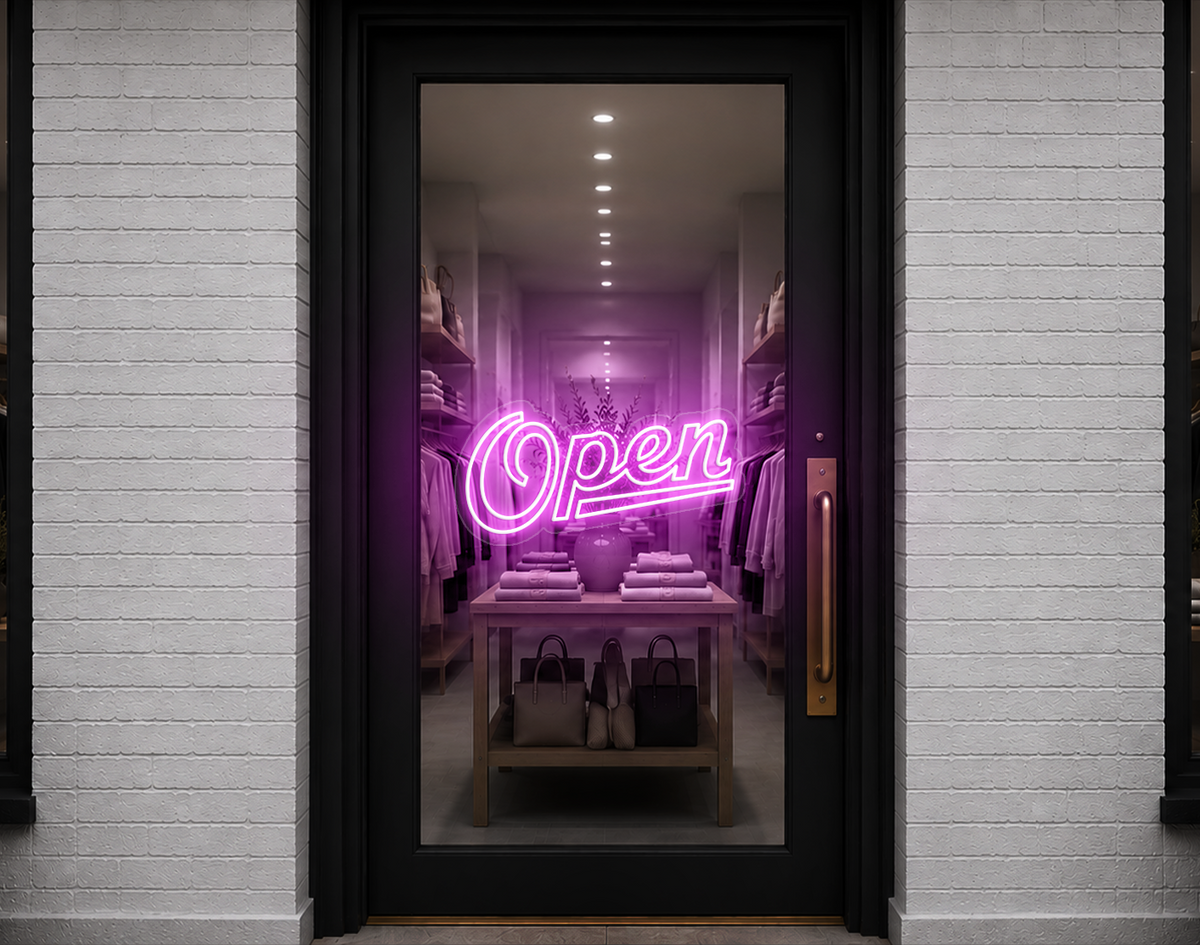 Retro Script Open LED Neon Sign - Bubblegum Pink
