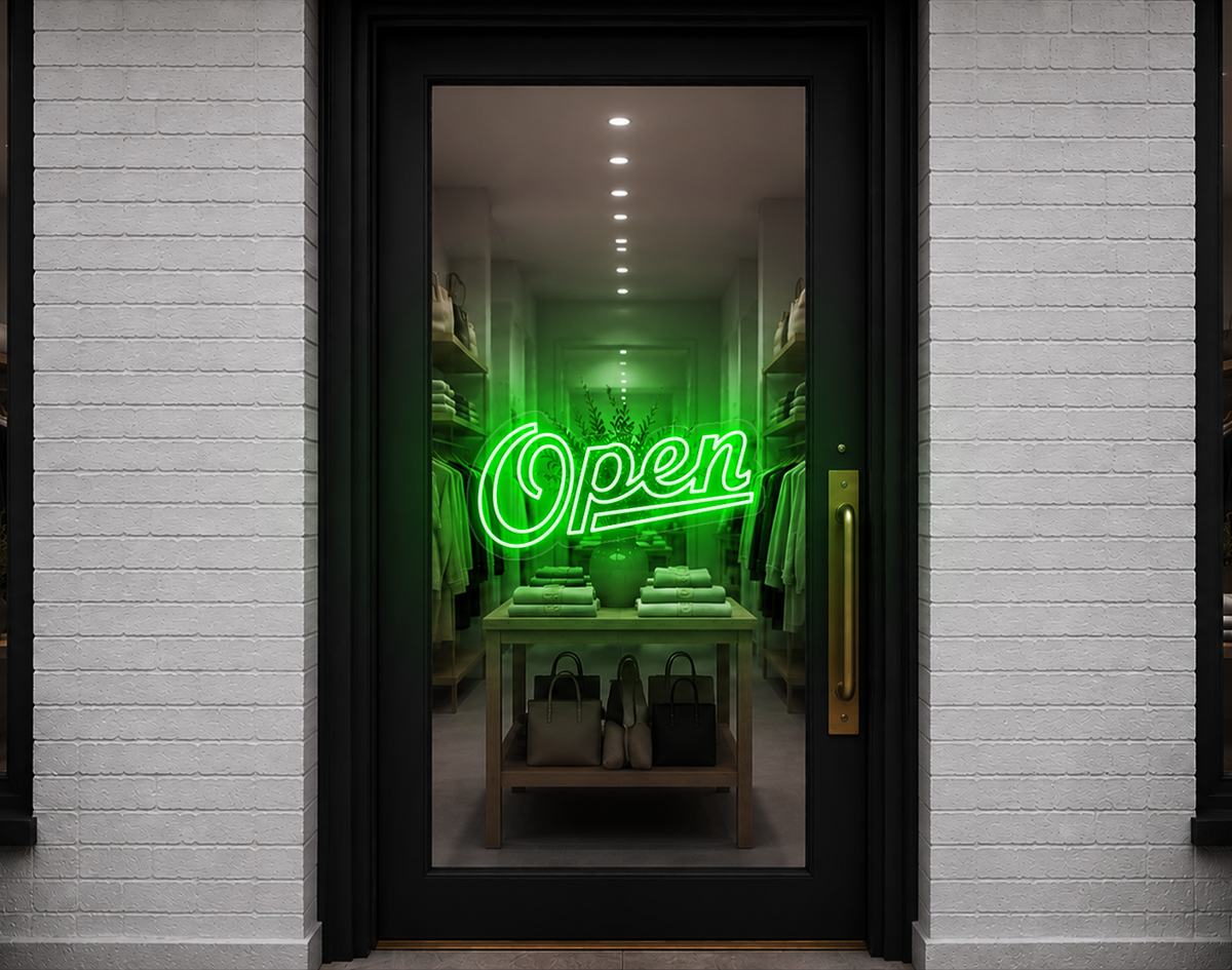 Retro Script Open LED Neon Sign - Green