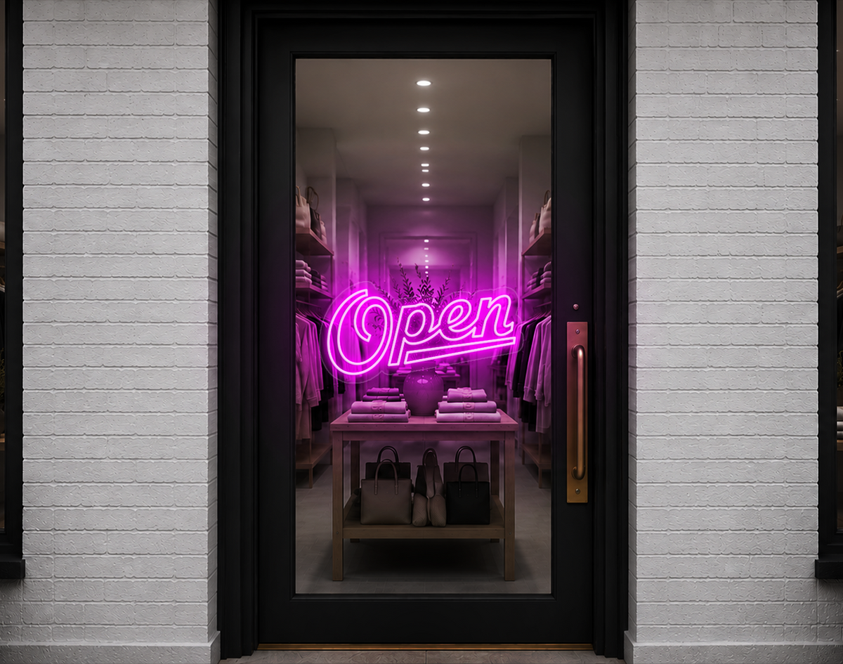 Retro Script Open LED Neon Sign - Hot Pink