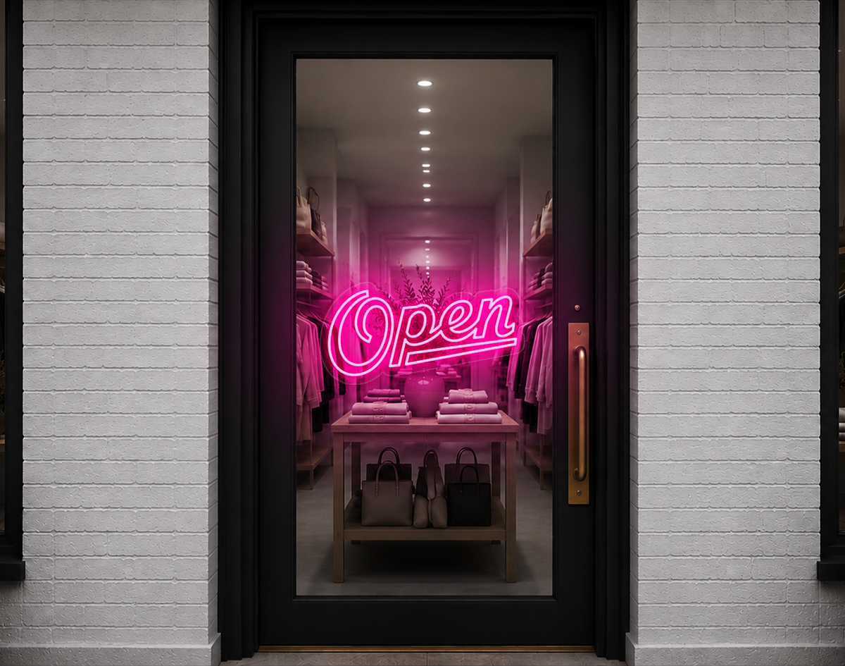 Retro Script Open LED Neon Sign - Light Pink