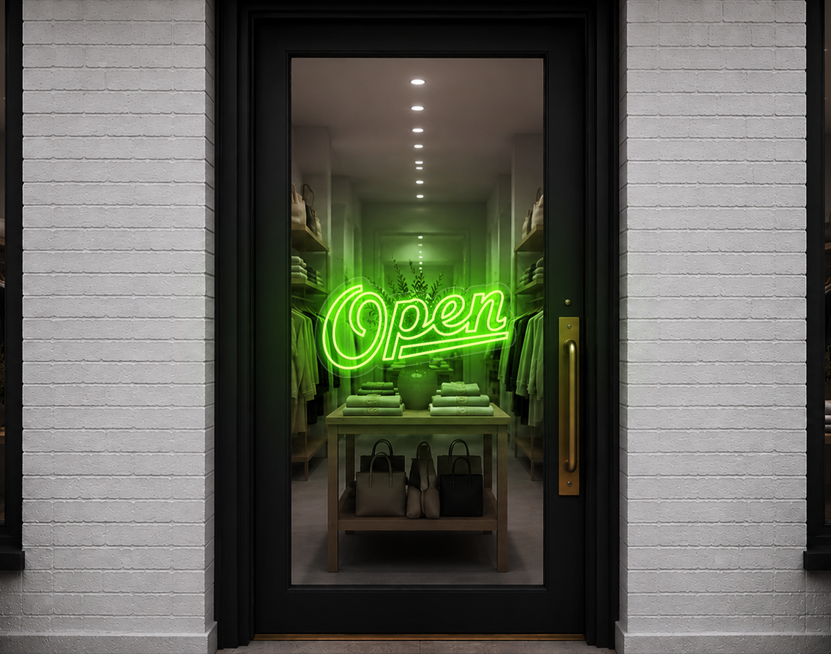 Retro Script Open LED Neon Sign - Lime