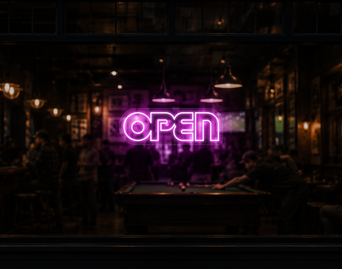 Retro Type Open LED Neon Sign - Bubblegum Pink