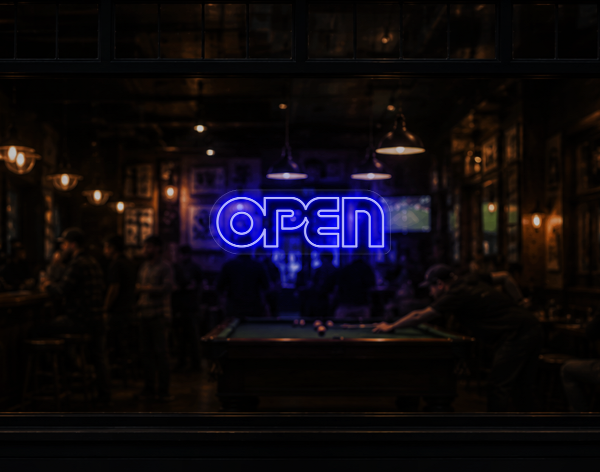 Retro Type Open LED Neon Sign - Dark Blue