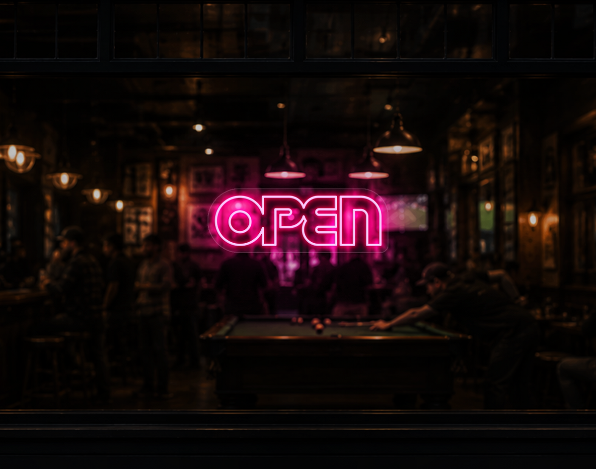 Retro Type Open LED Neon Sign - Light Pink
