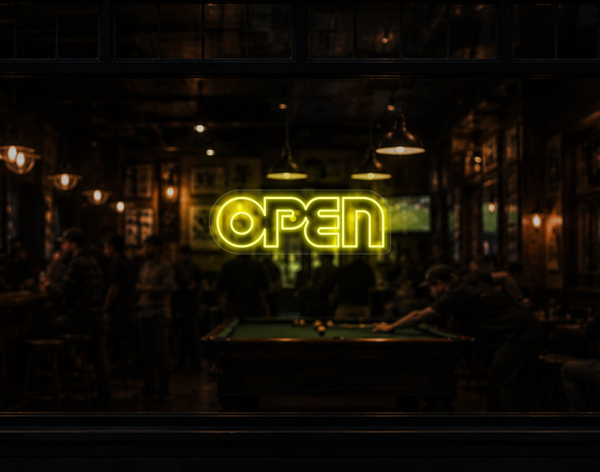 Retro Type Open LED Neon Sign - Yellow