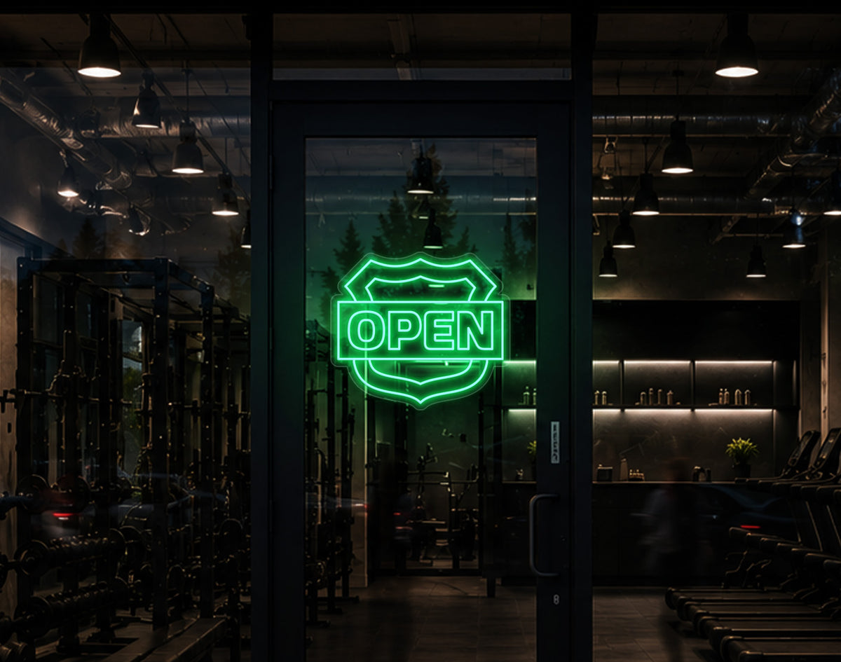 Shield Badge Open LED Neon Sign - Mint Green
