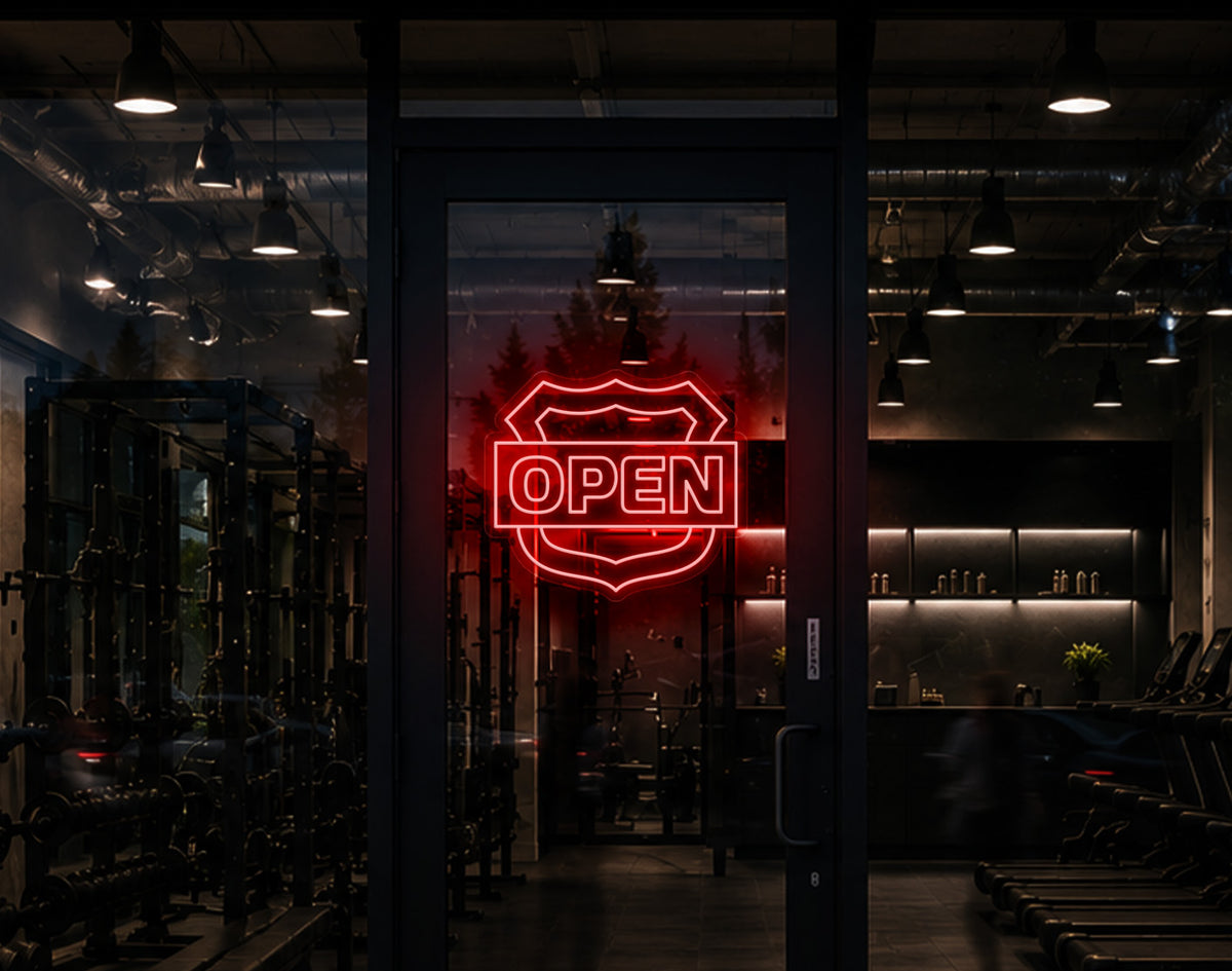 Shield Badge Open LED Neon Sign - Red