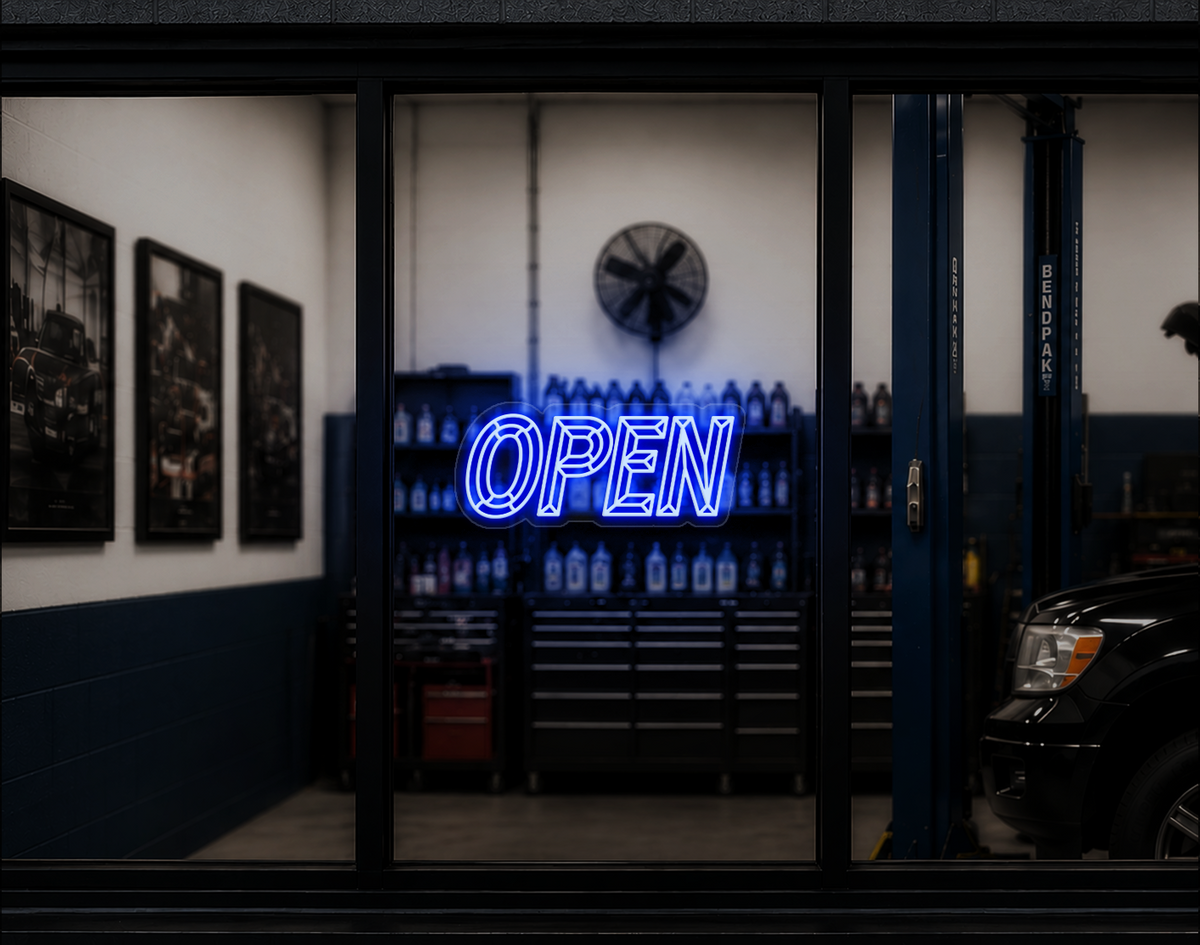 Slanted Bevelled Type Open LED Neon Sign - Baby Blue