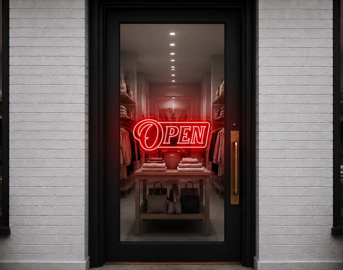 Slanted Serif Badge Open LED Neon Sign - Red