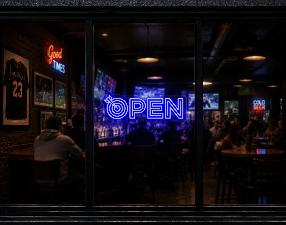 Target Type Open LED Neon Sign - Dark Blue