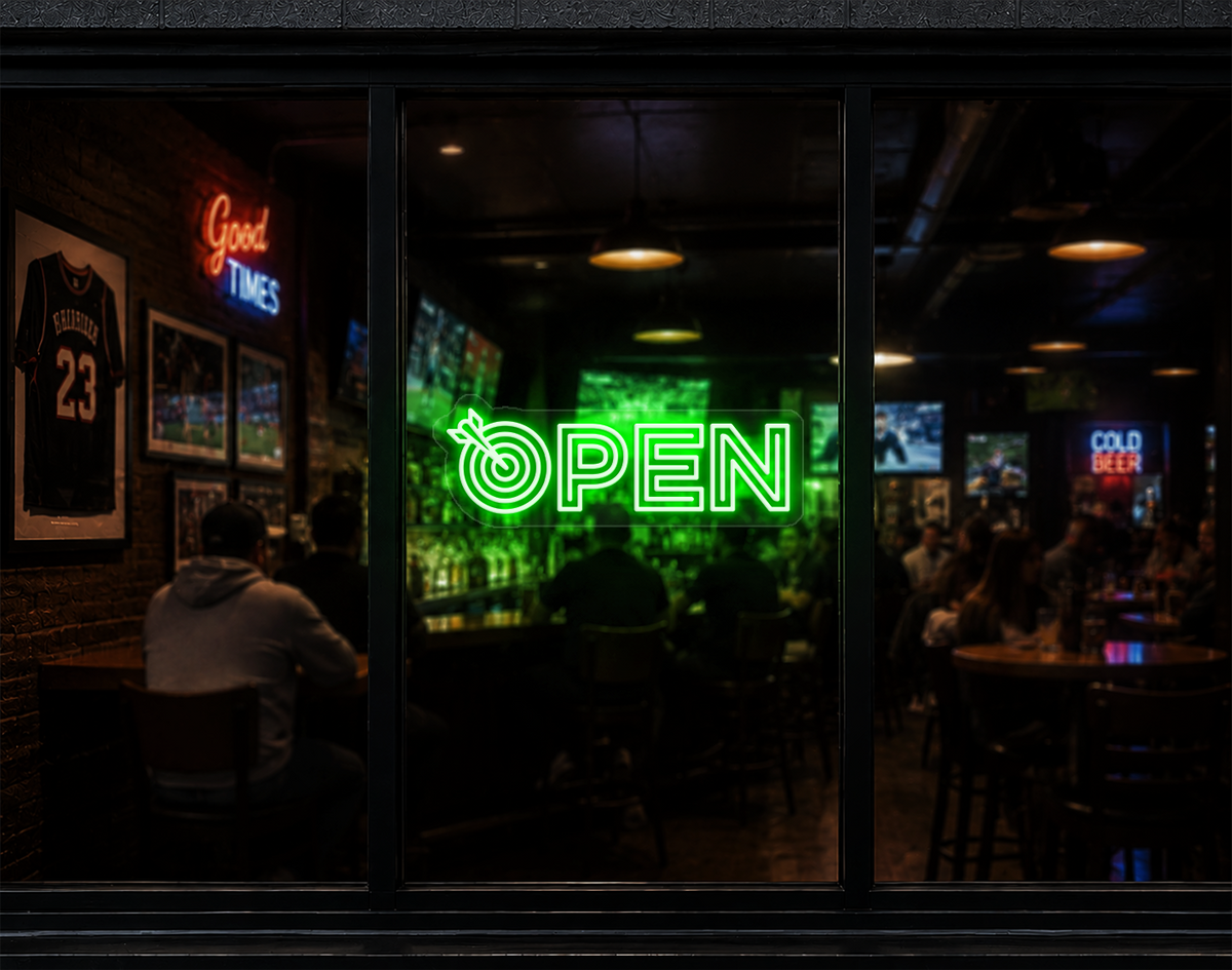 Target Type Open LED Neon Sign - Green