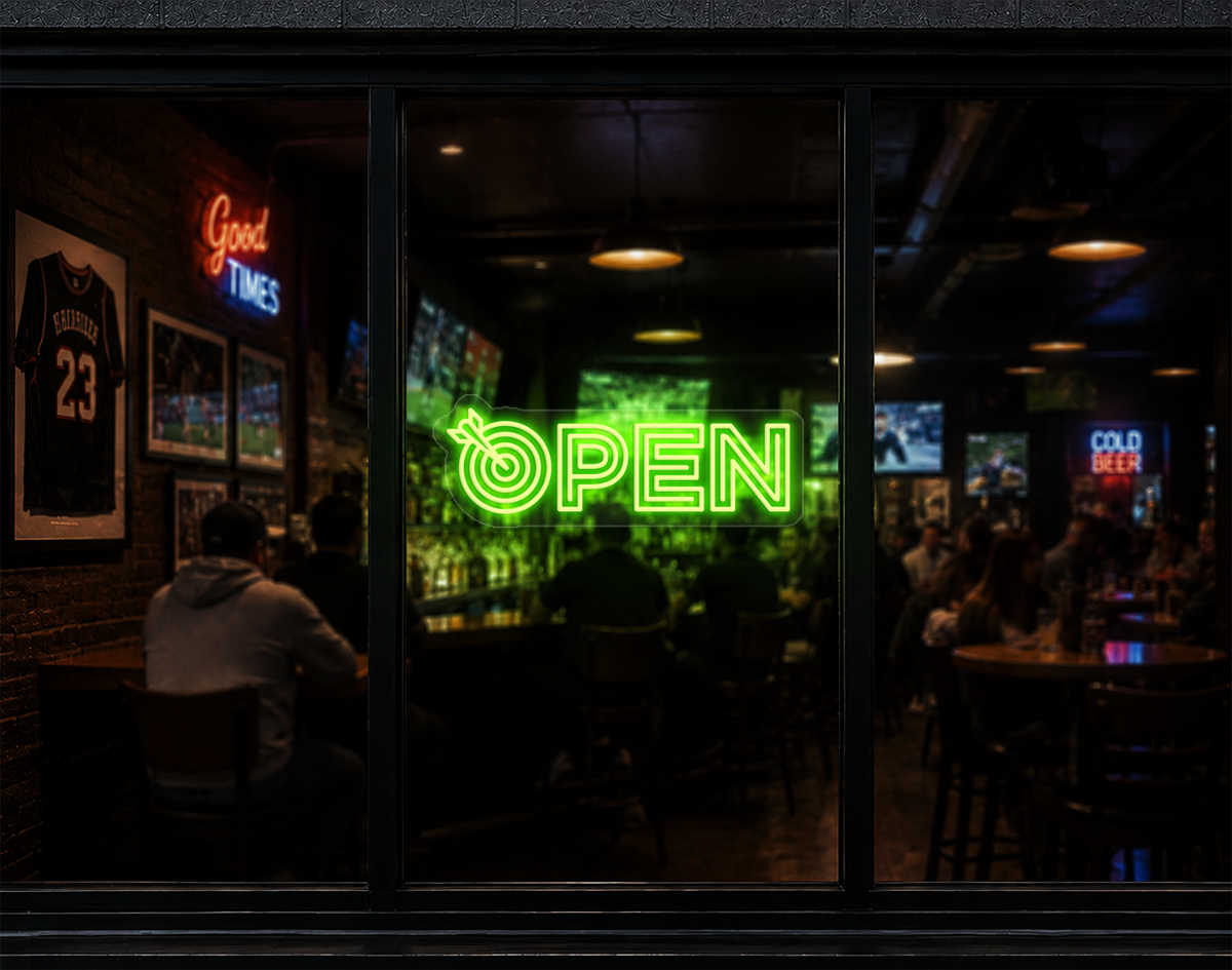 Target Type Open LED Neon Sign - Lime