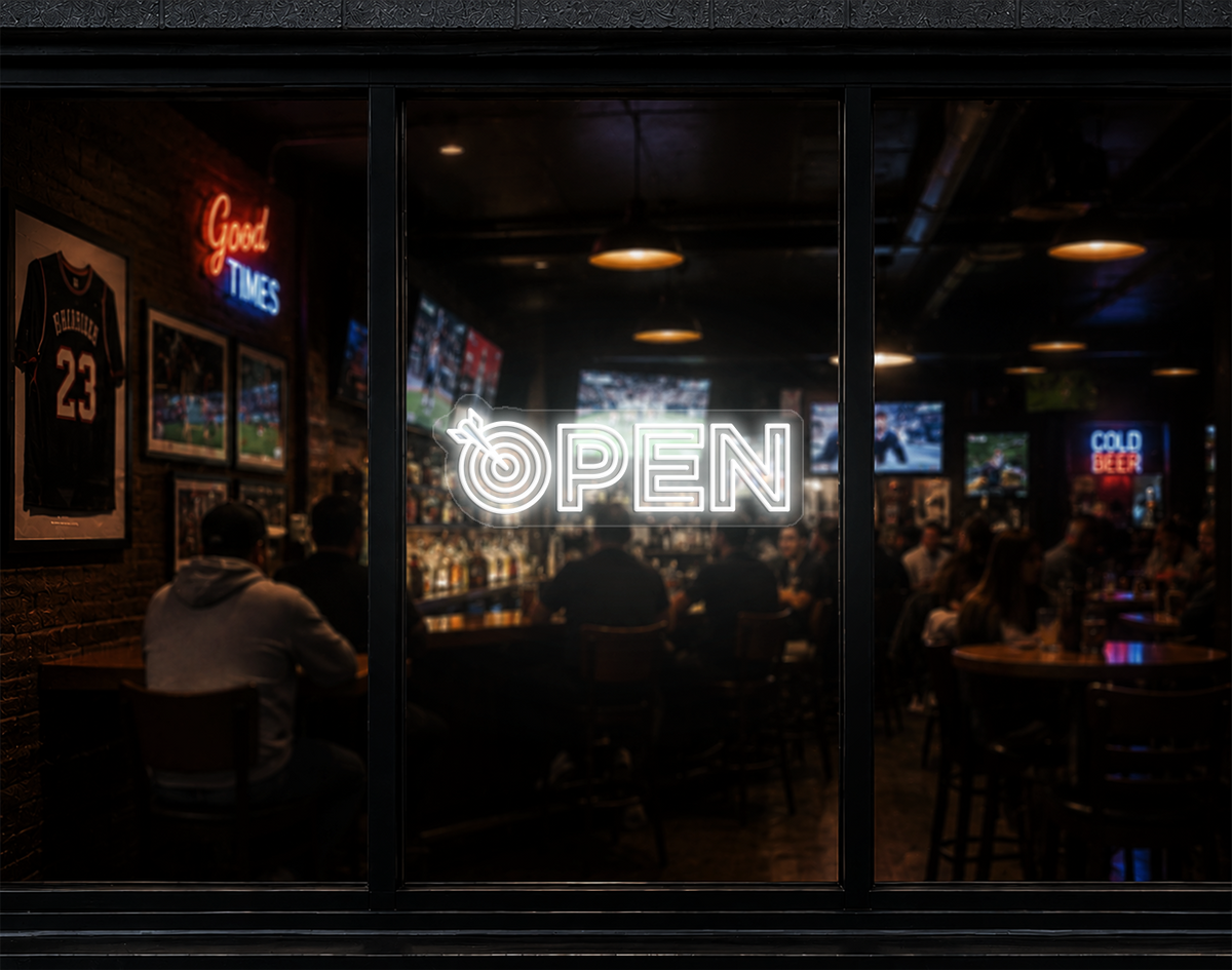 Target Type Open LED Neon Sign - White