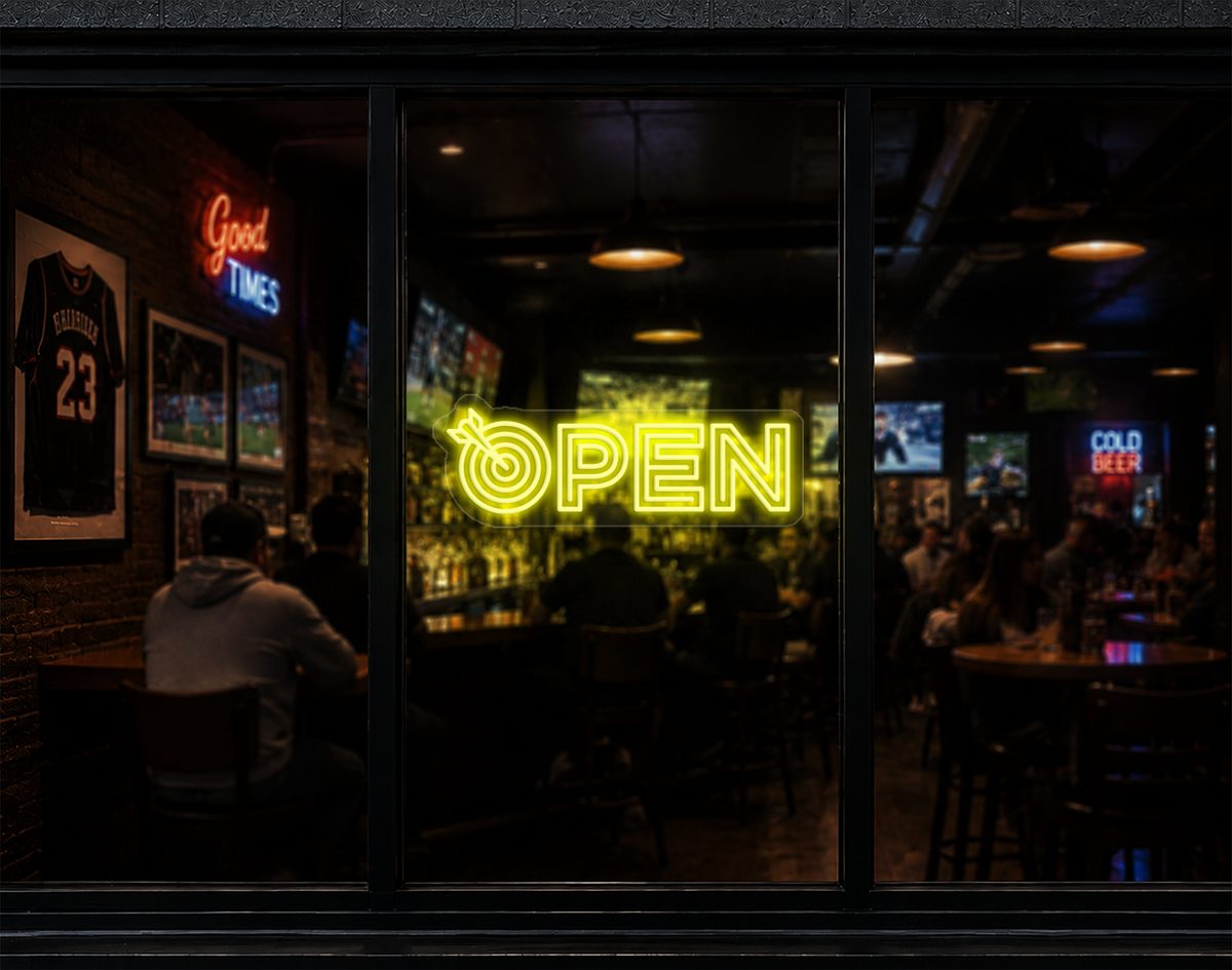 Target Type Open LED Neon Sign - Yellow