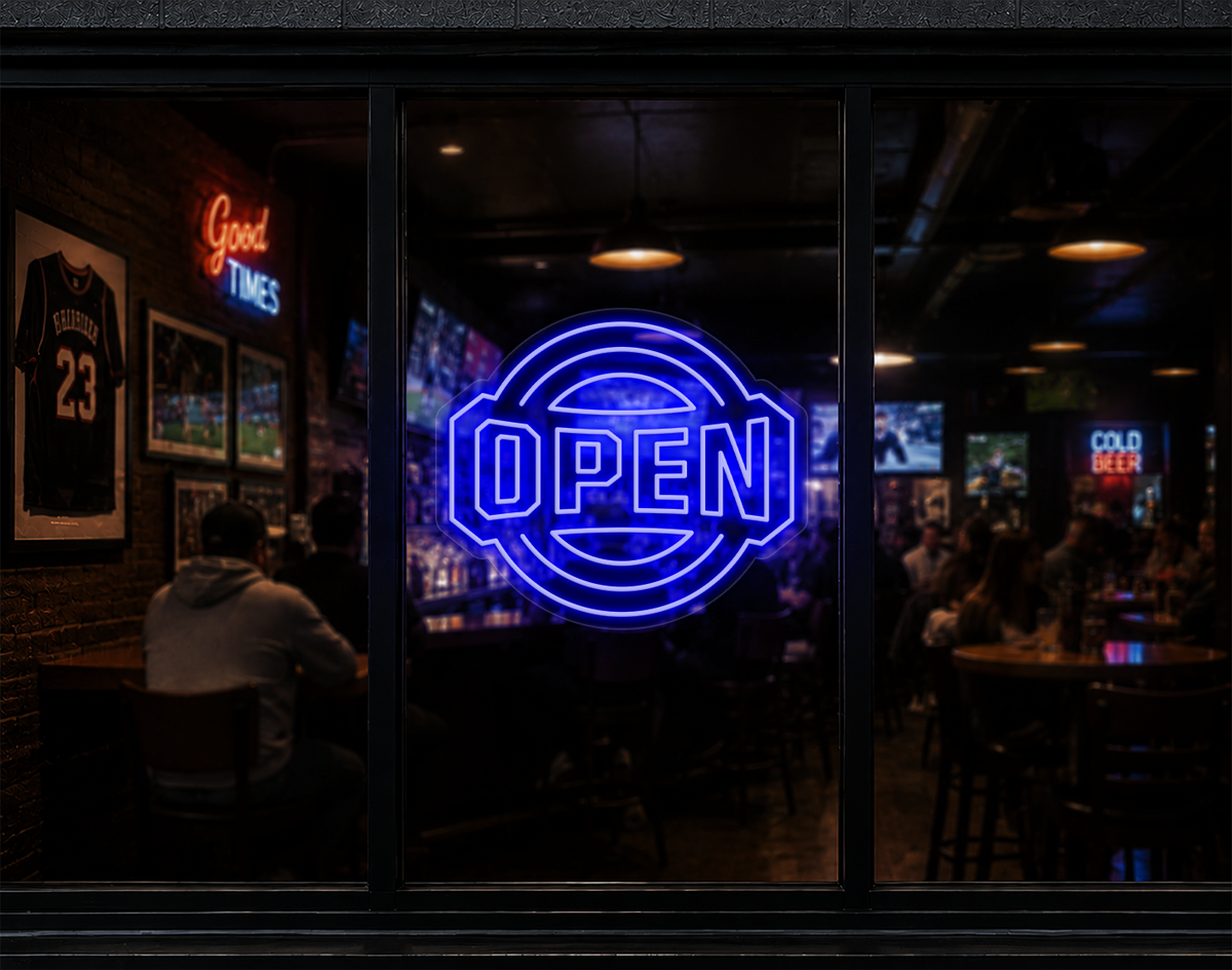 Varsity Circle Badge Open LED Neon Sign - Dark Blue