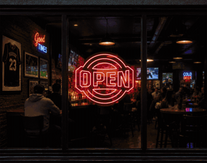 Varsity Circle Badge Open LED Neon Sign - Full Colour Spectrum