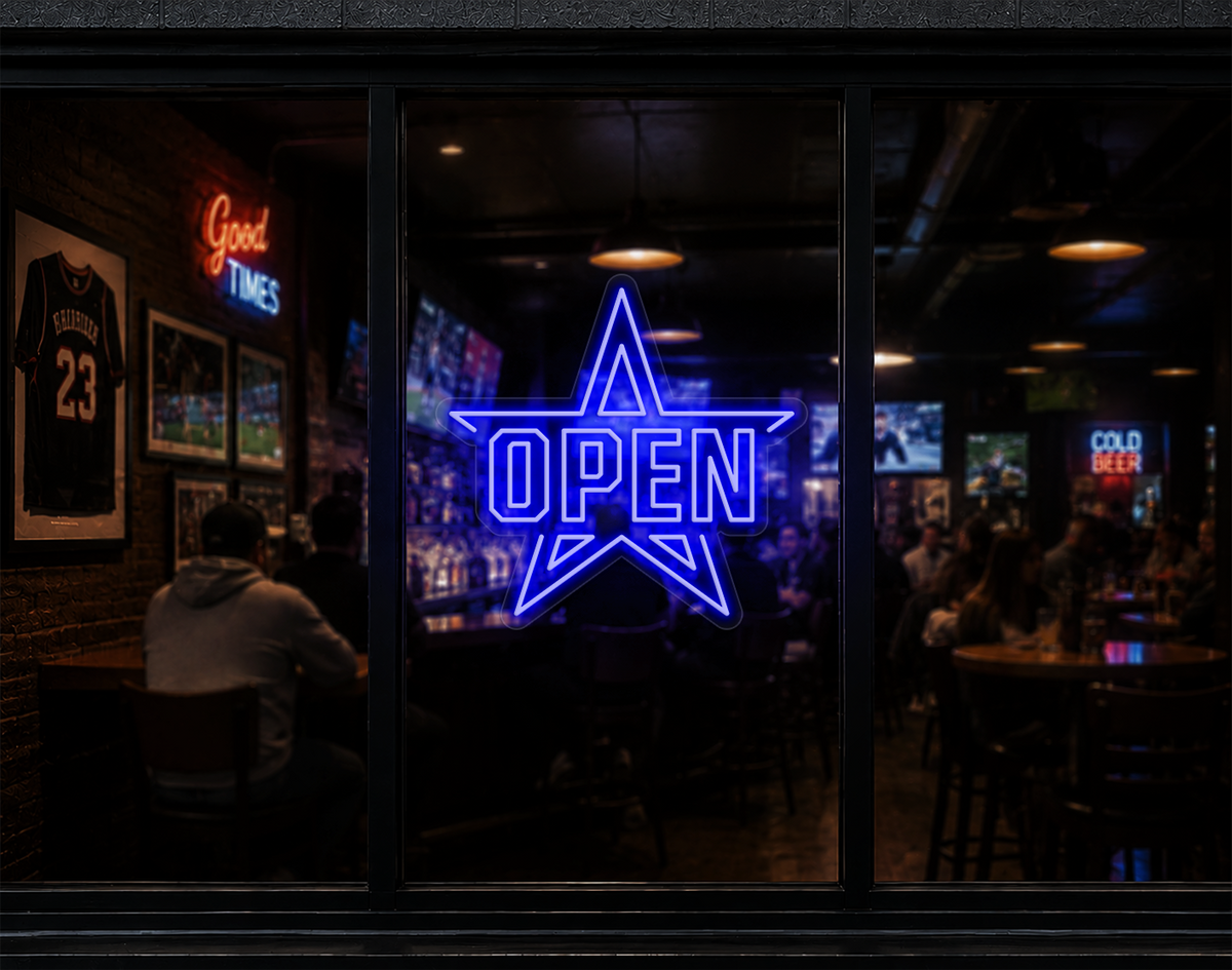 Varsity Star Badge Open LED Neon Sign - Dark Blue