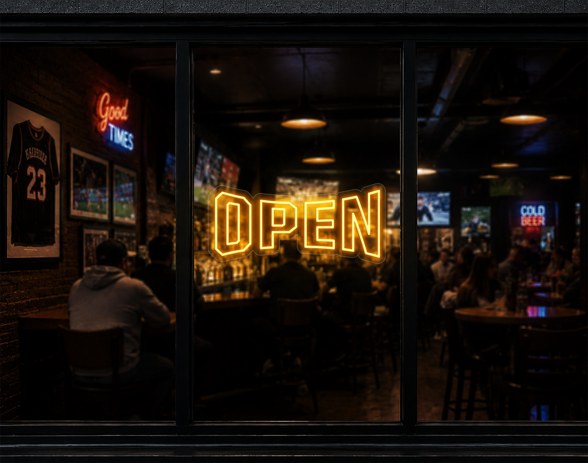 Varsity Type Open LED Neon Sign - Sunset Yellow