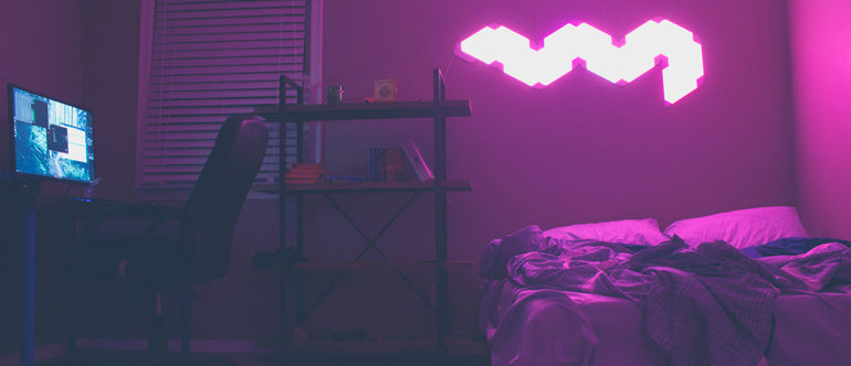 bedroom, neon, lights