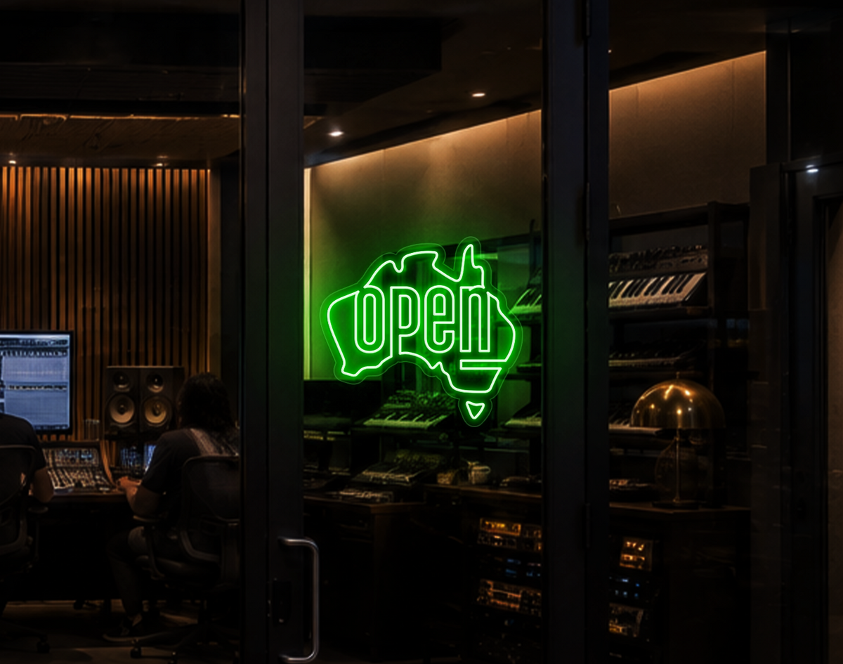 Australia Badge Open LED Neon Sign - Green