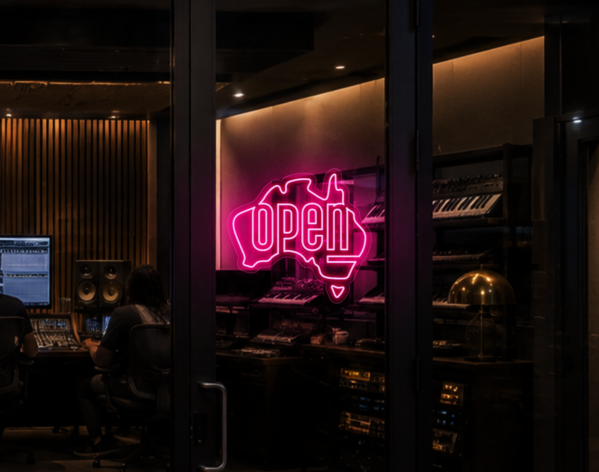 Australia Badge Open LED Neon Sign - Light Pink