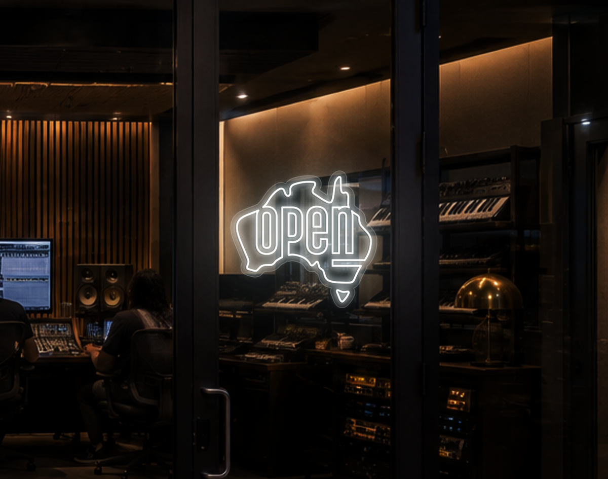 Australia Badge Open LED Neon Sign - White