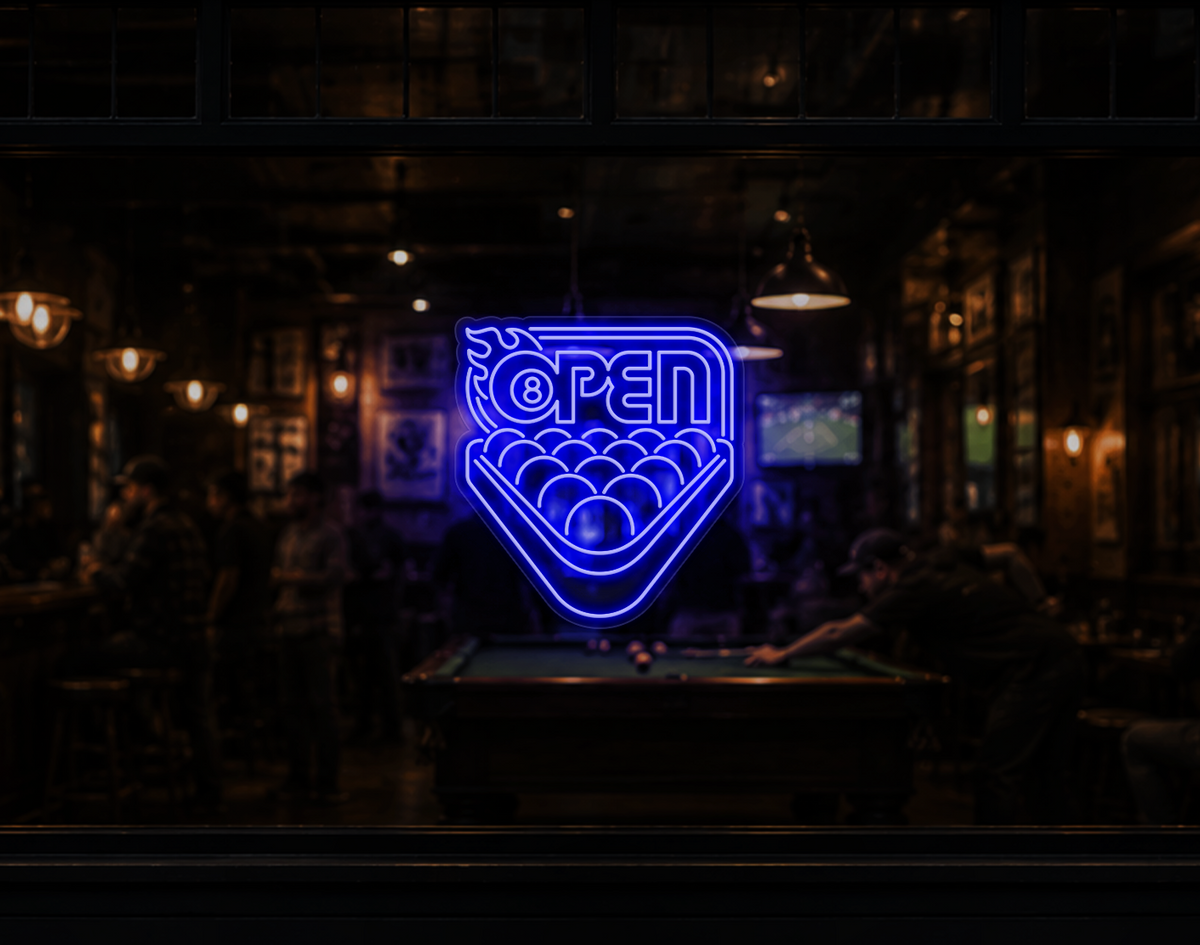 Billiards Badge Open LED Neon Sign - Dark Blue