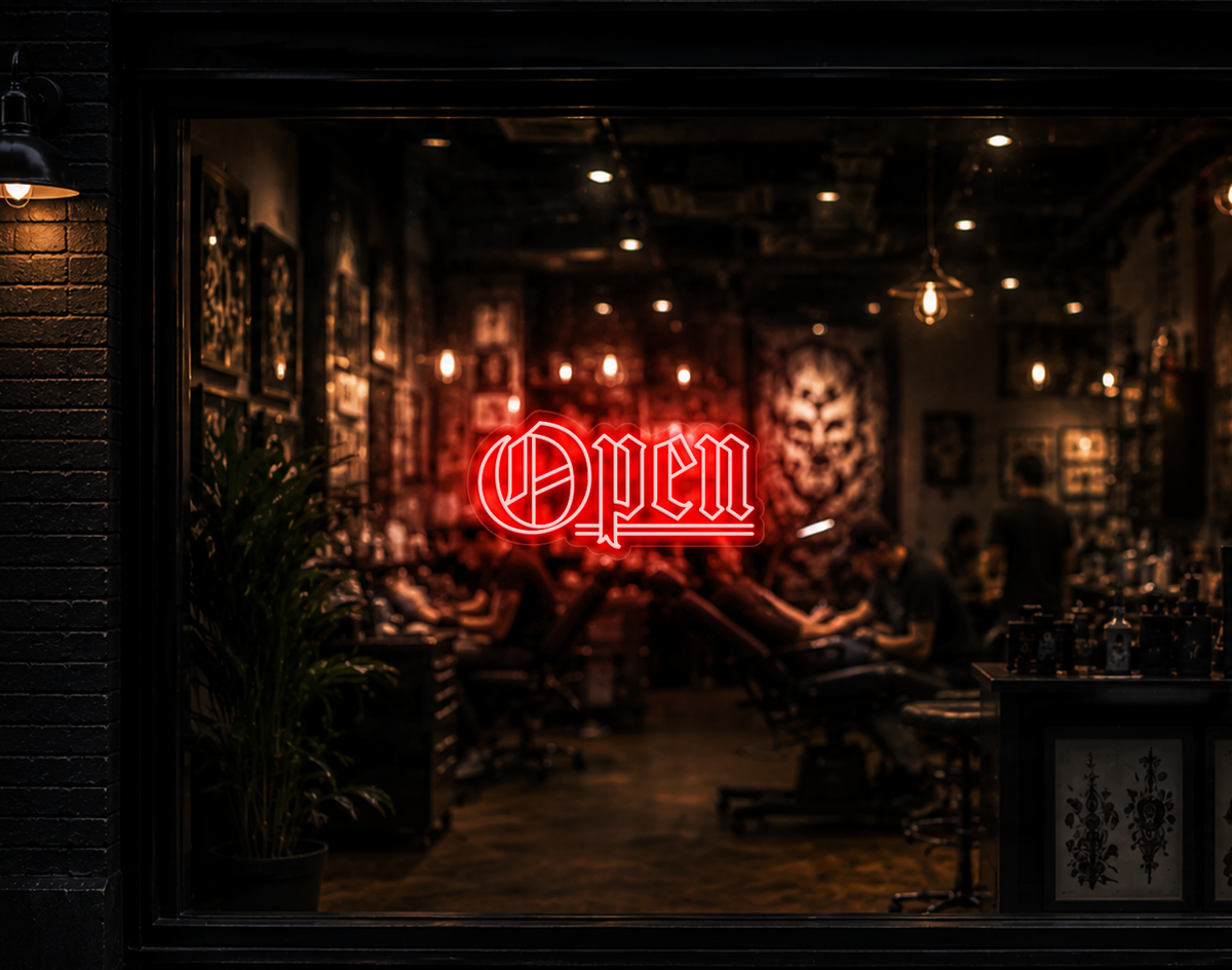 Blackletter Open LED Neon Sign - Coral Orange