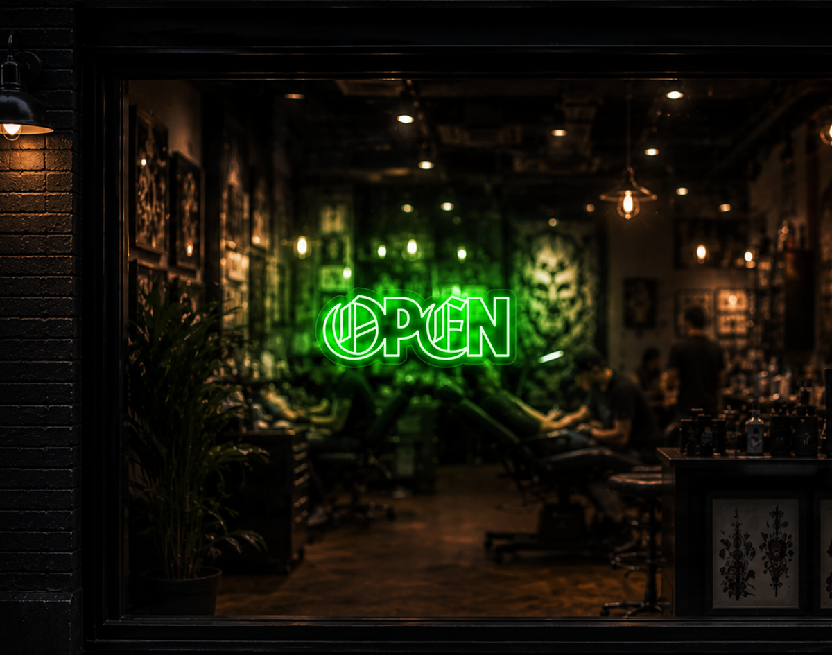 Blackletter Hybrid Type Open LED Neon Sign - Green