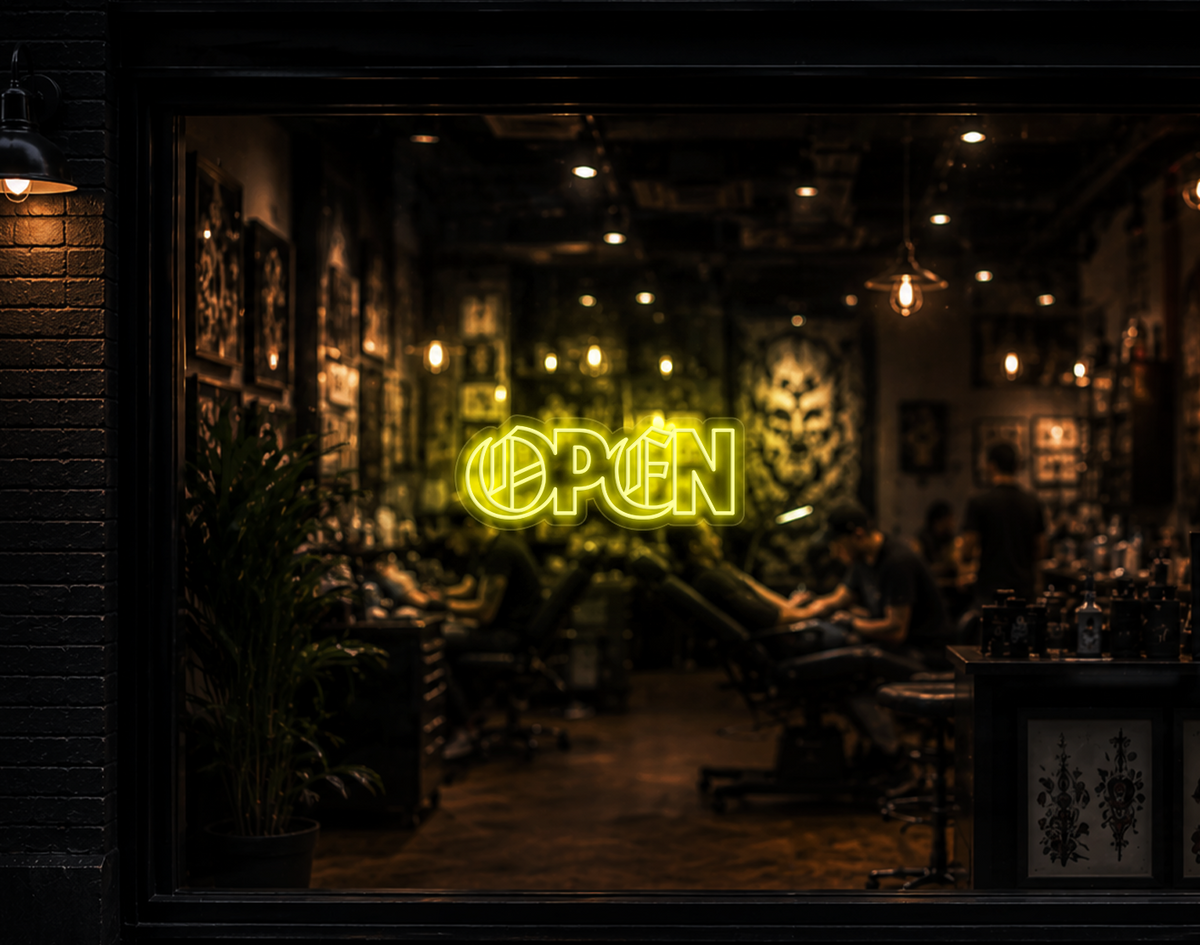 Blackletter Hybrid Type Open LED Neon Sign - Yellow