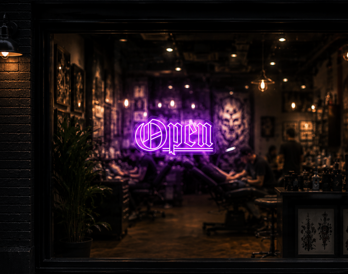 Blackletter Open LED Neon Sign - Lilac Purple