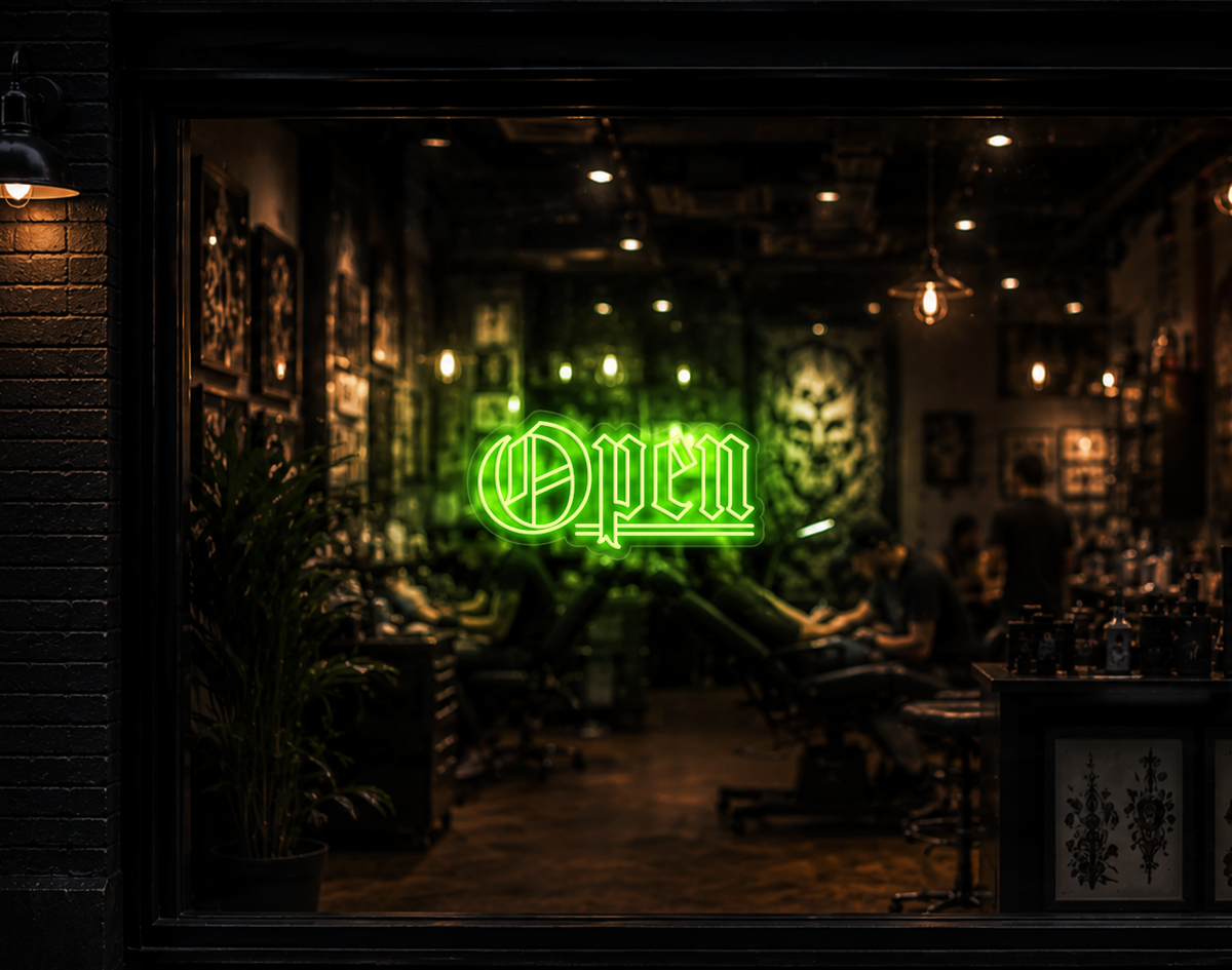 Blackletter Open LED Neon Sign - Lime