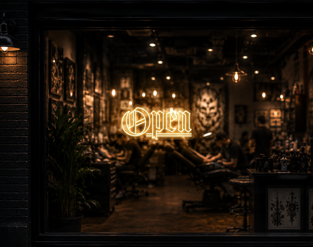 Blackletter Open LED Neon Sign - Warm White