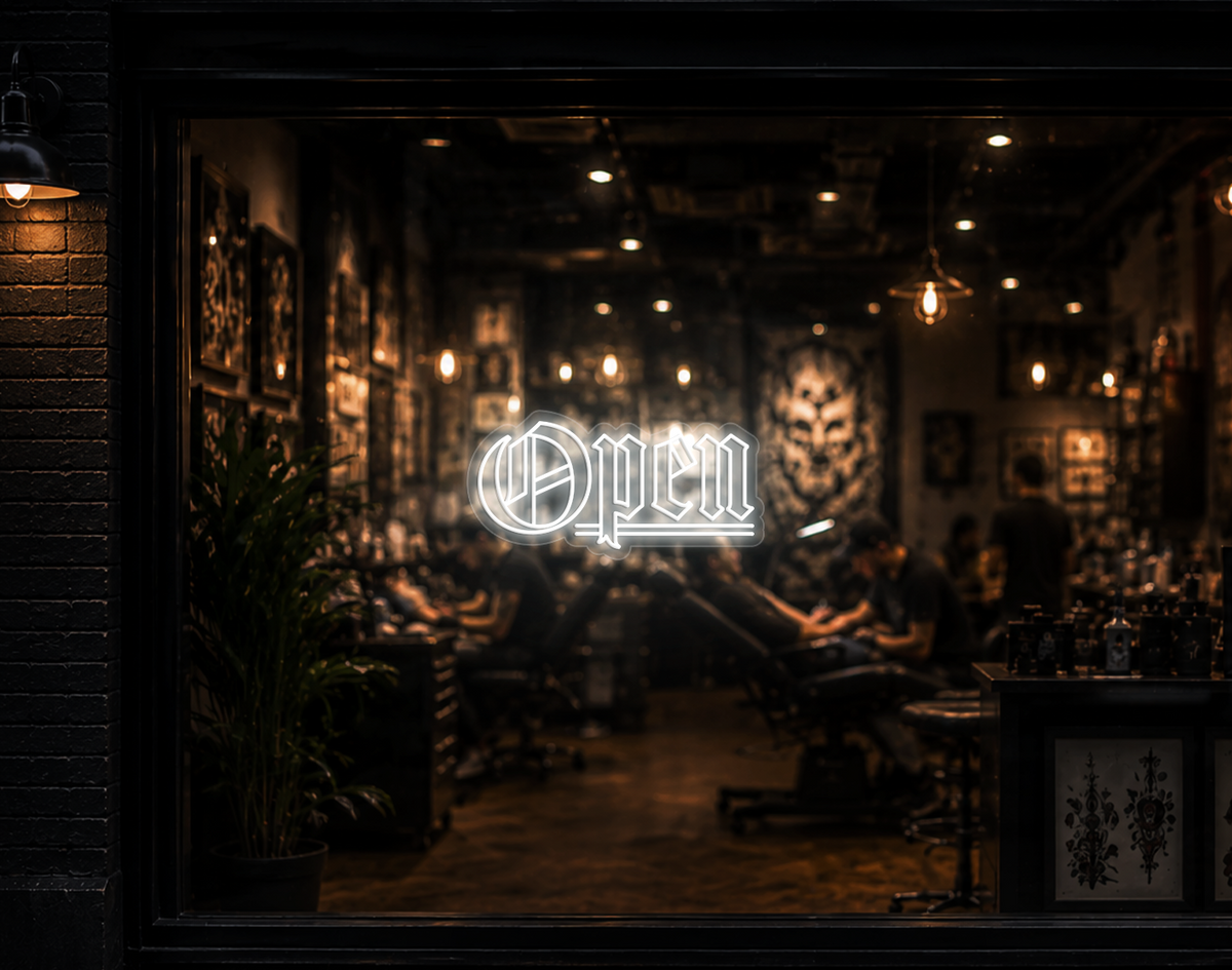 Blackletter Open LED Neon Sign - White