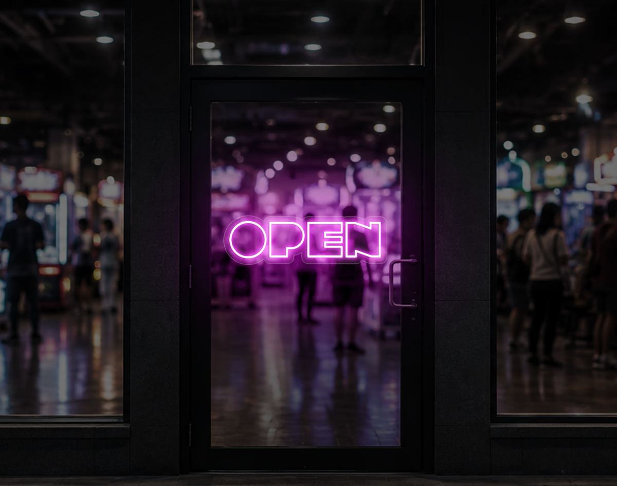 Bold Arcade Type Open LED Neon Sign - Bubblegum Pink