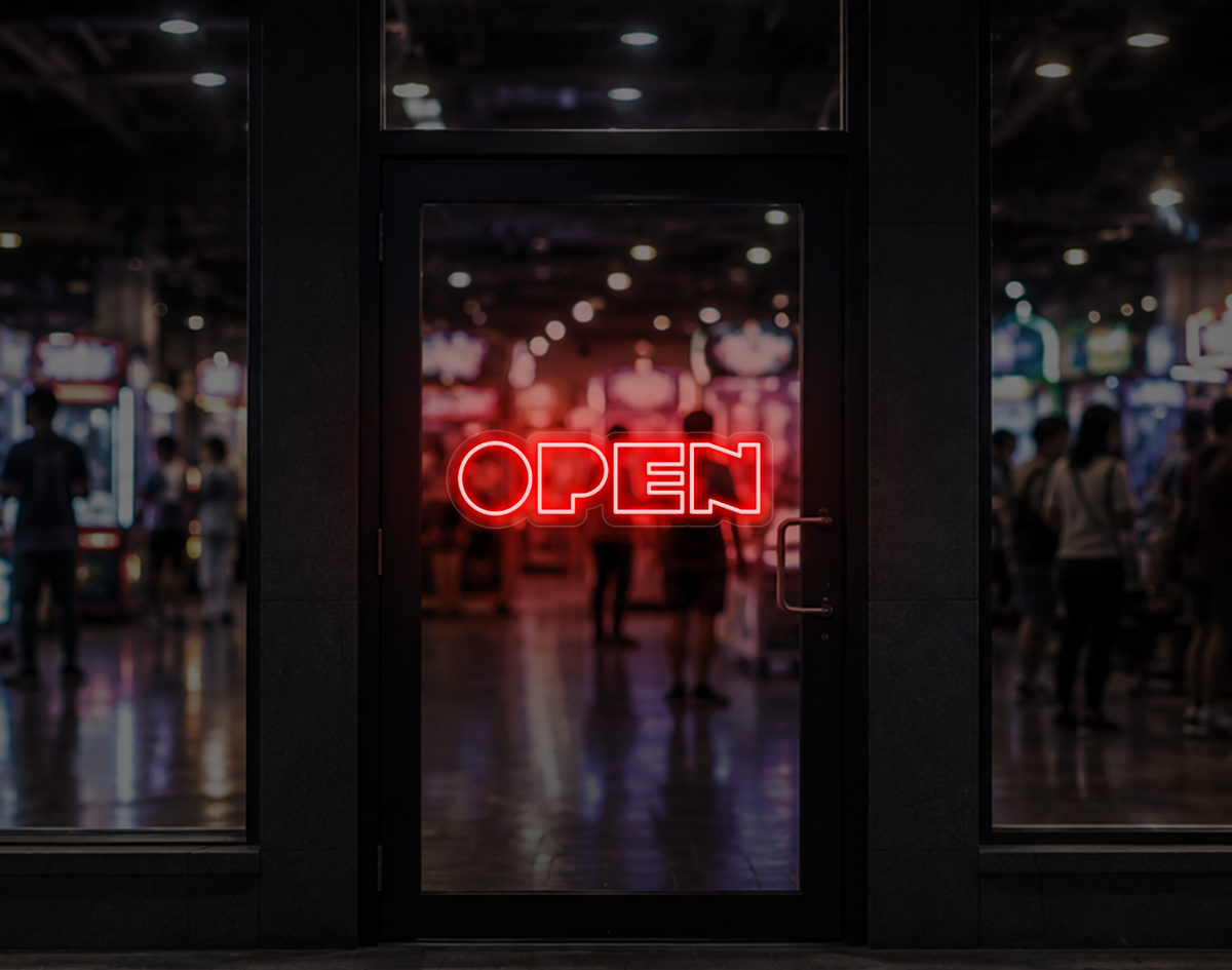 Bold Arcade Type Open LED Neon Sign - Coral Orange