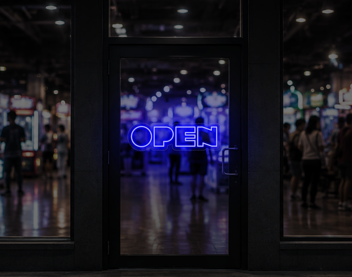 Bold Arcade Type Open LED Neon Sign - Dark Blue