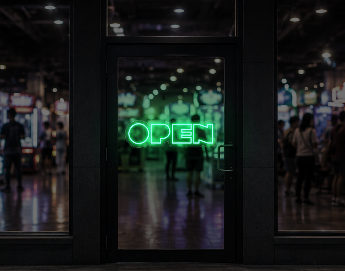 Bold Arcade Type Open LED Neon Sign - Mint Green