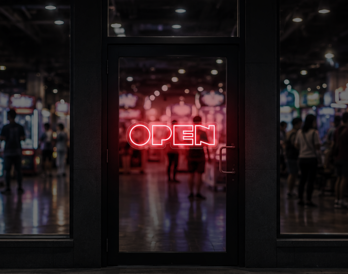 Bold Arcade Type Open LED Neon Sign - Petal Pink