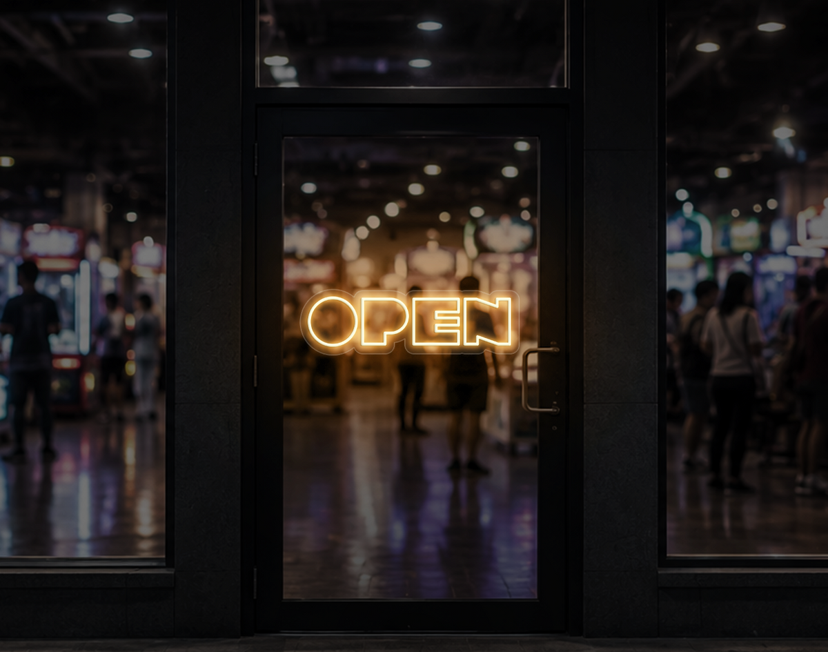 Bold Arcade Type Open LED Neon Sign - Warm White