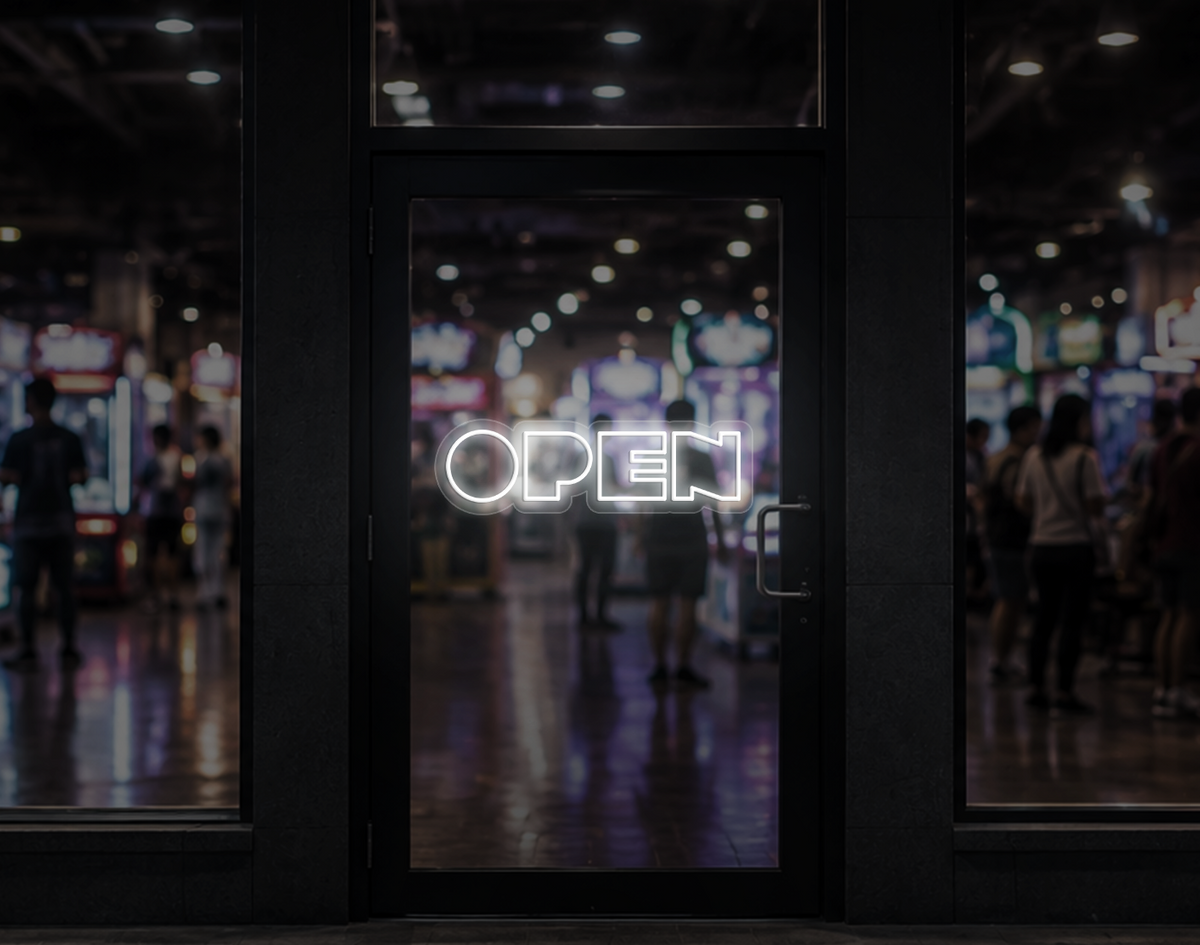 Bold Arcade Type Open LED Neon Sign - White