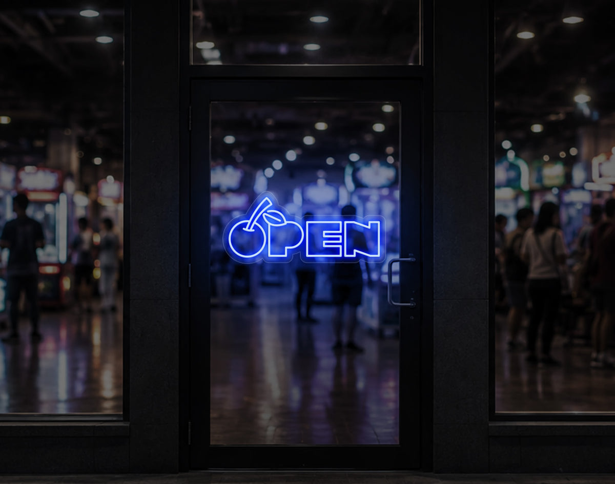 Bold Cherry Type Open LED Neon Sign - Baby Blue