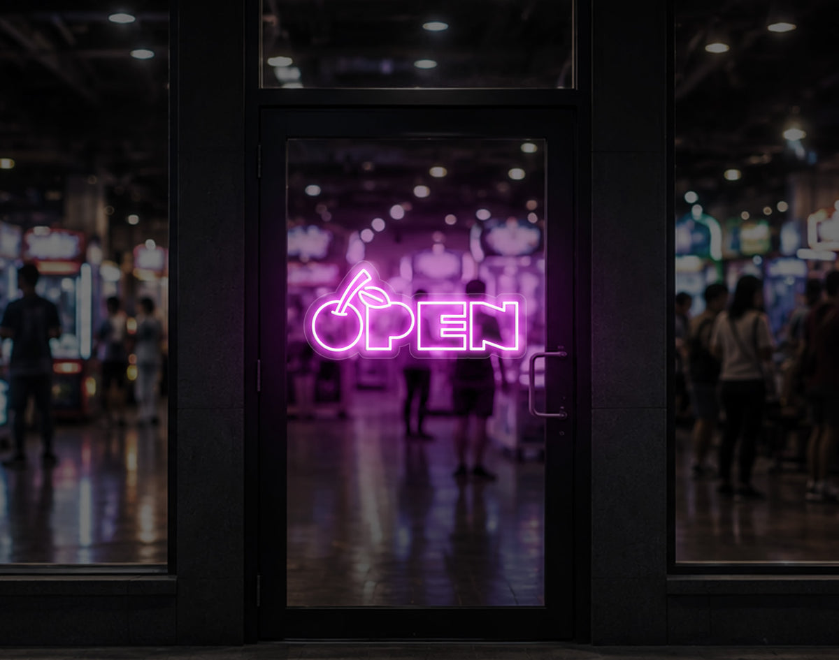 Bold Cherry Type Open LED Neon Sign - Bubblegum Pink