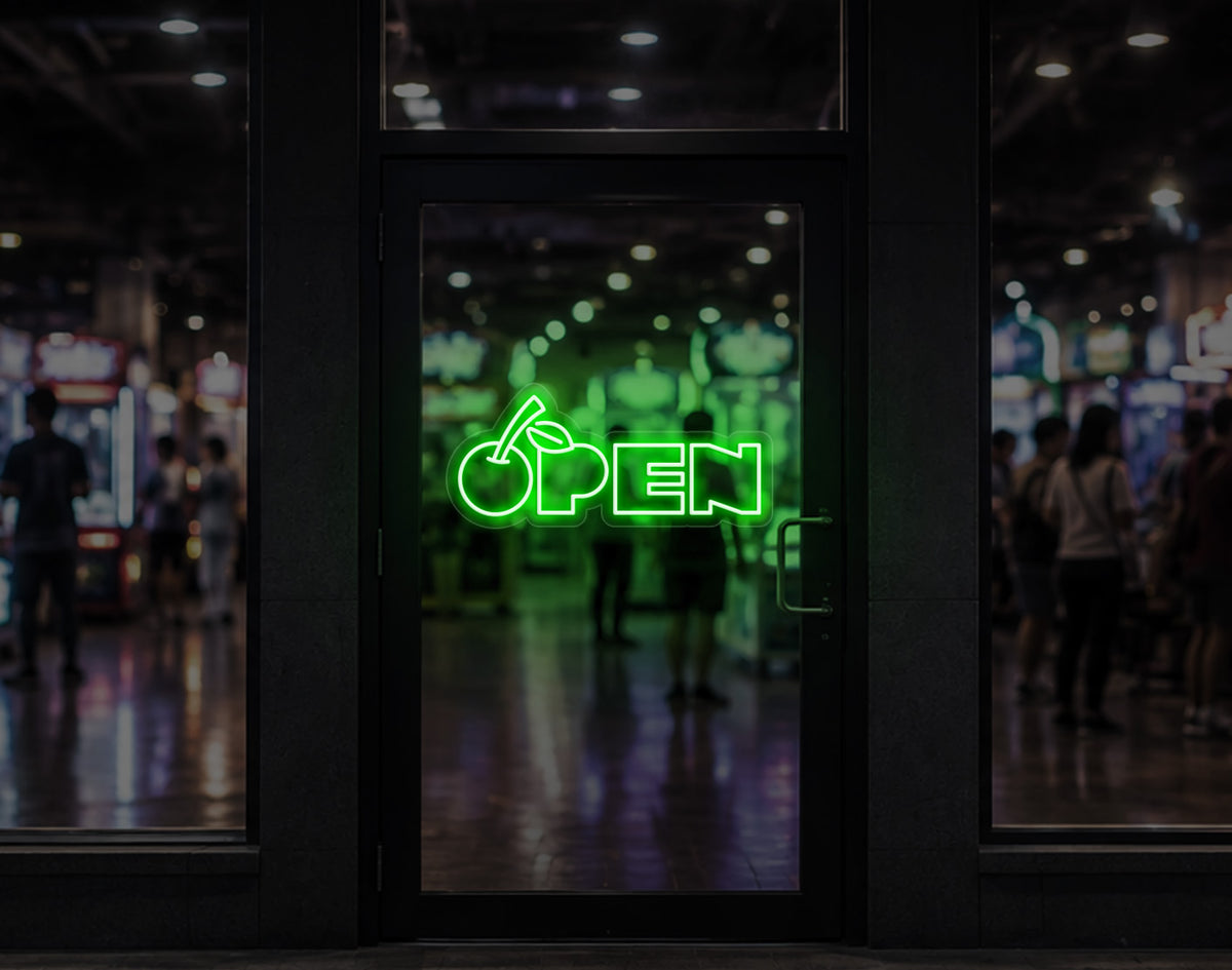 Bold Cherry Type Open LED Neon Sign - Green