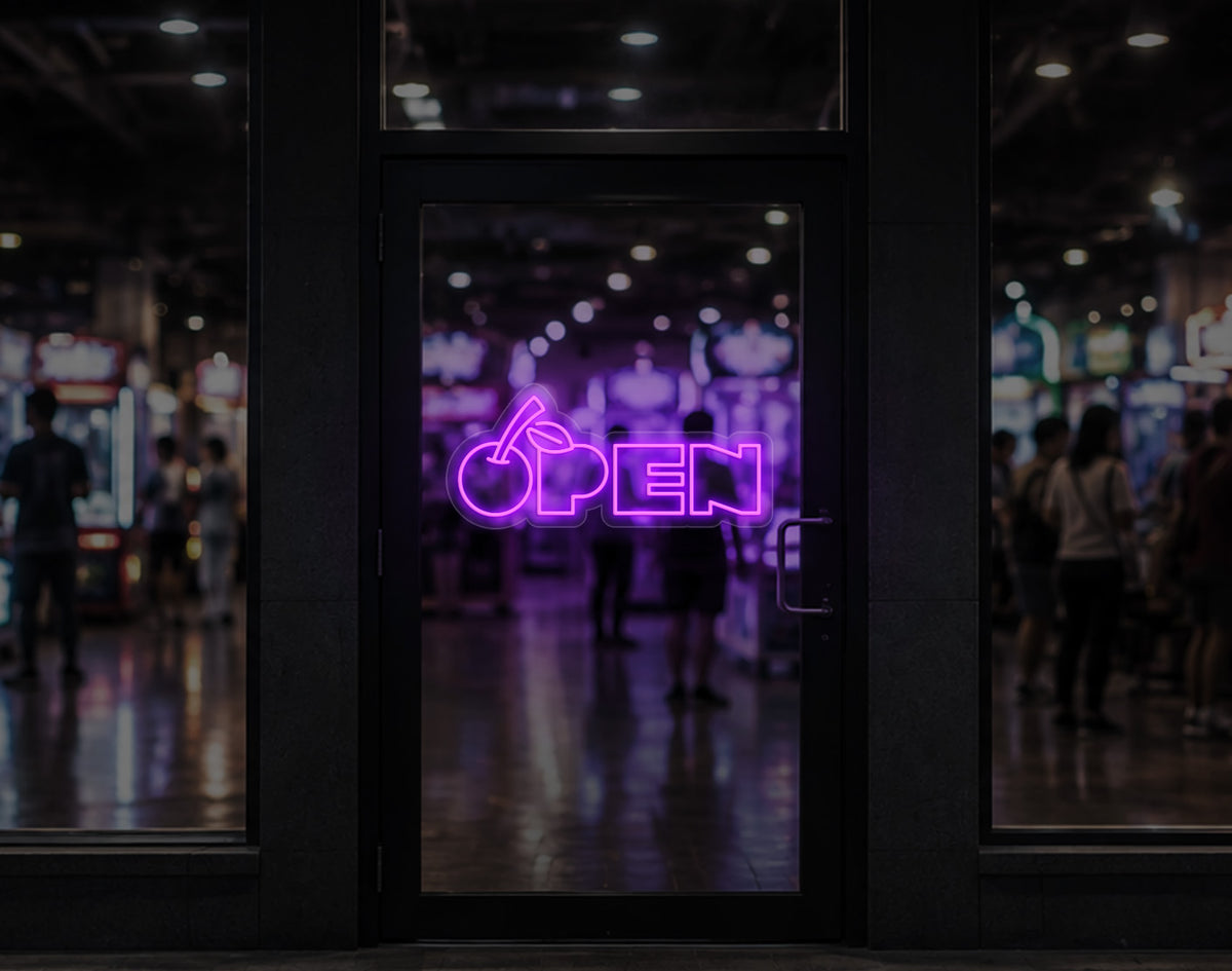 Bold Cherry Type Open LED Neon Sign - Purple