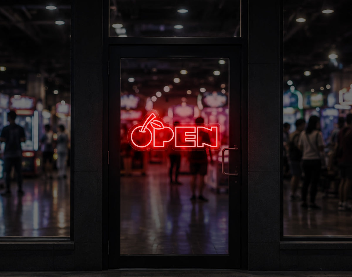 Bold Cherry Type Open LED Neon Sign - Red