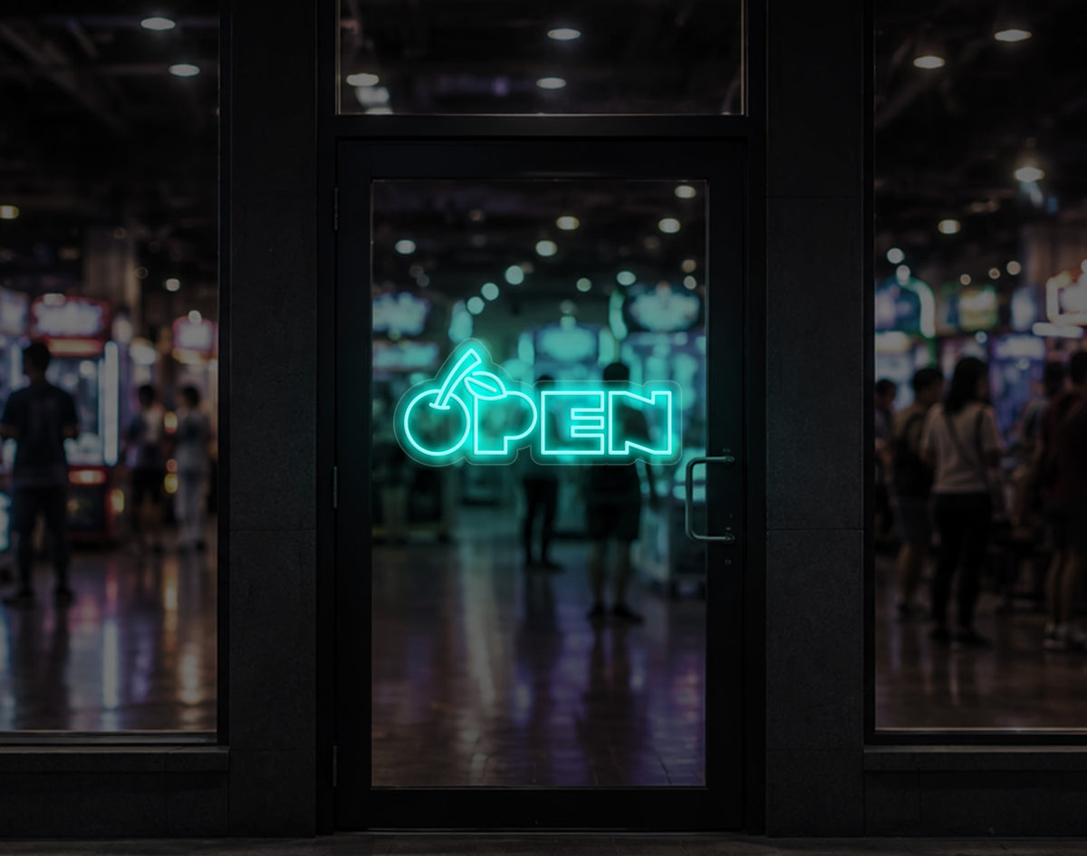 Bold Cherry Type Open LED Neon Sign - Turquoise