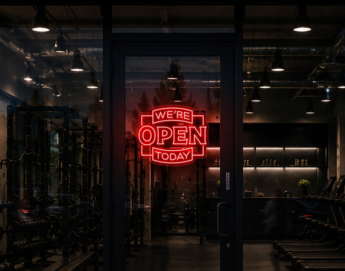 Classic Badge Open LED Neon Sign - Coral Orange