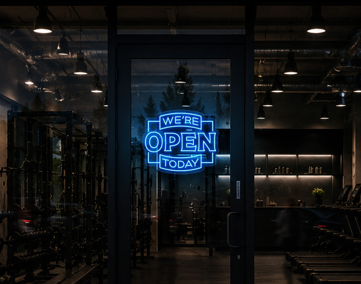 Classic Badge Open LED Neon Sign - Light Blue