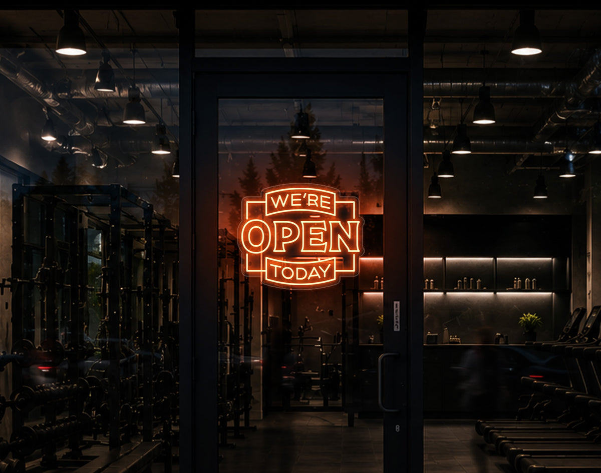 Classic Badge Open LED Neon Sign - Peach Orange